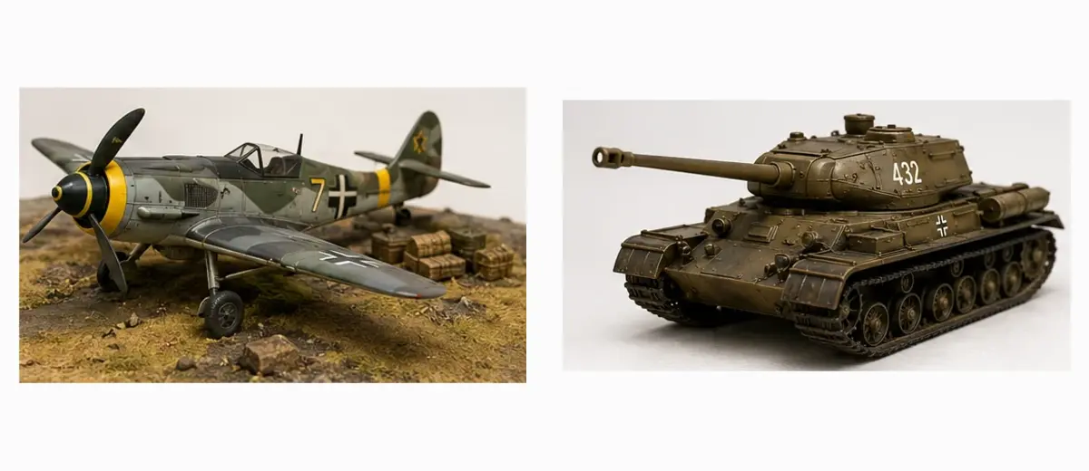 Gebautes Flugzeug- und Panzermodell