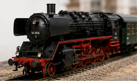 Schwarze Modelleisenbahn-Dampflokomotive